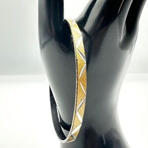 Vintage Two Tone Gold Silver Bangle Bracelet Diamond Cut Geometric Engraved Boho